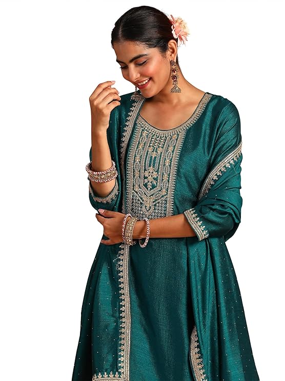 The INDO ERA Teal Embroidered Kurta Set